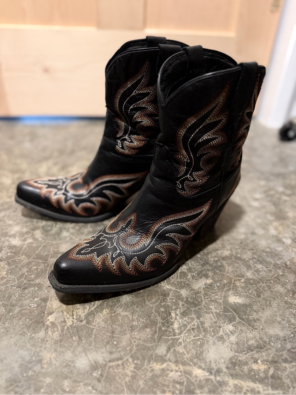 Ariat Black Ankle Western Booties with Red Embroidery